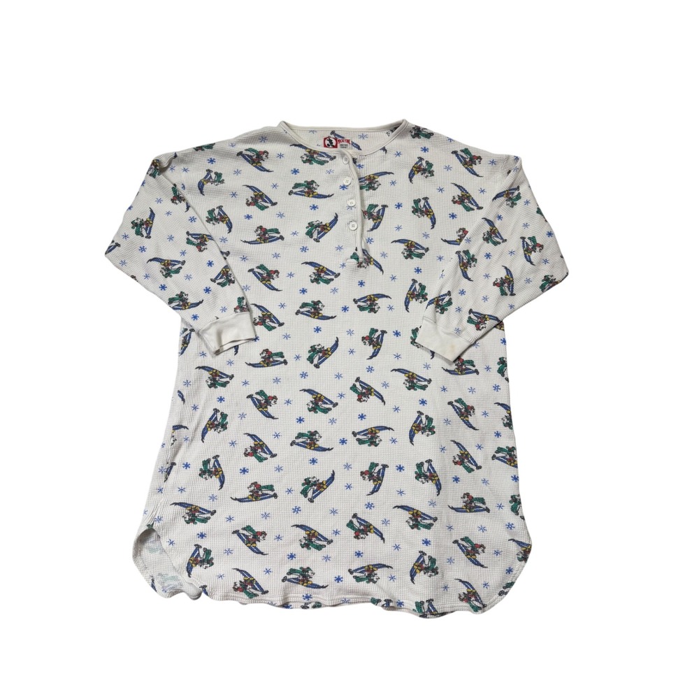 Vintage Disney Mickey Mouse Skiing Waffle Sleep Shirt‎ Nightgown One Size Winter